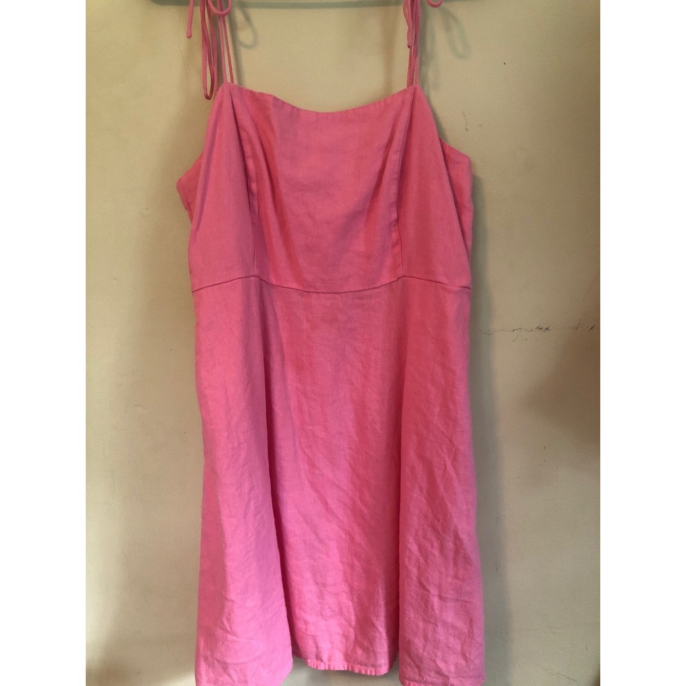 Bubblegum Pink Linen cottagecore smocked mini dress tie straps A-Line Old Navy L